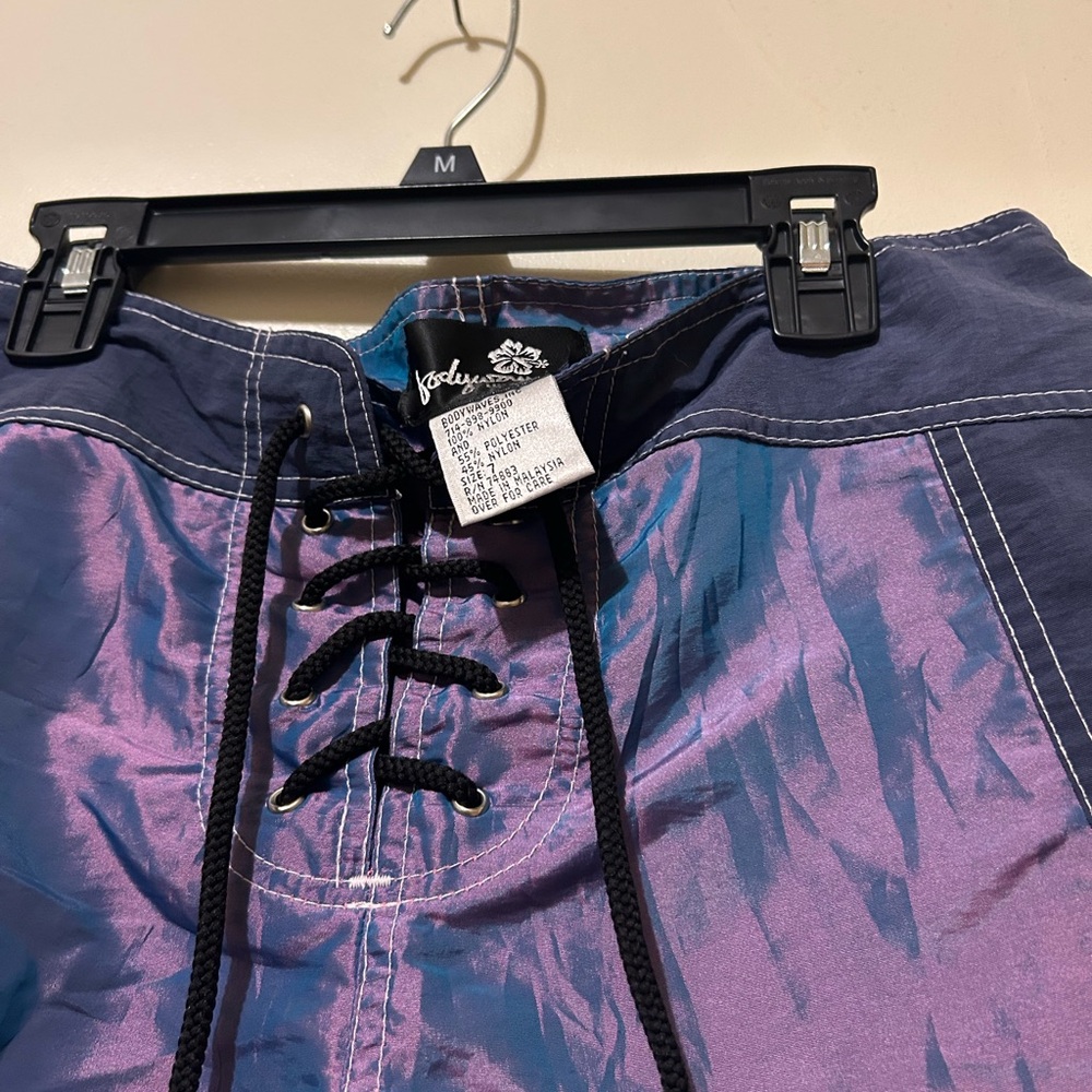 VTG Body Glove Women's Board Swim Shorts Sz 7 Purple Blue Iridescent Lace Up - Picture 4 of 6